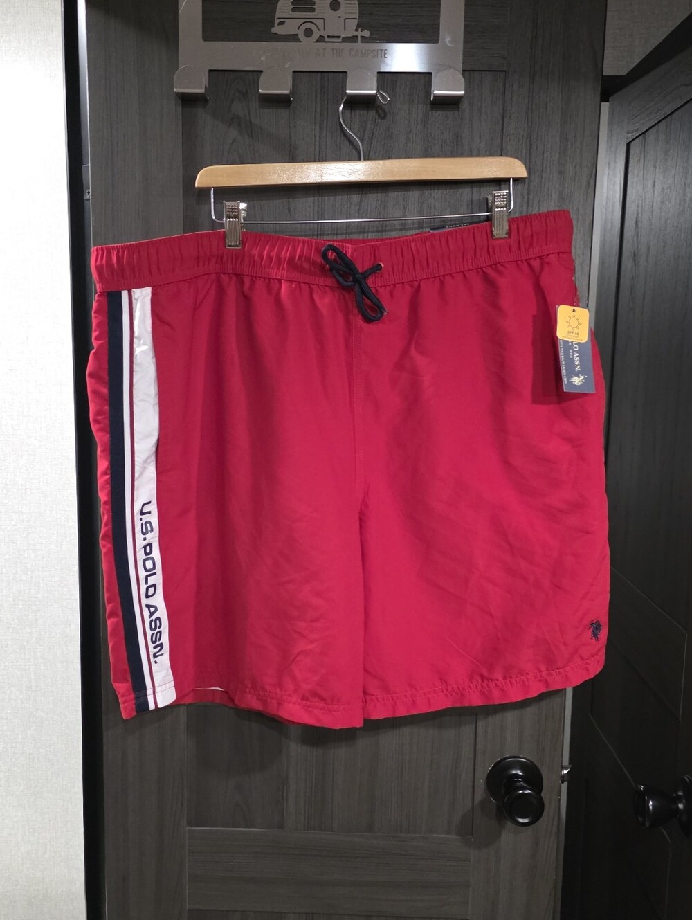 U.S. Polo Assn. Red Swim Trunks with White Side Stripe